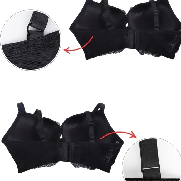 Black Scalloped detail Underwire Lace Underwire Push Up Padded Bra. 36C NWO - Picture 7 of 8